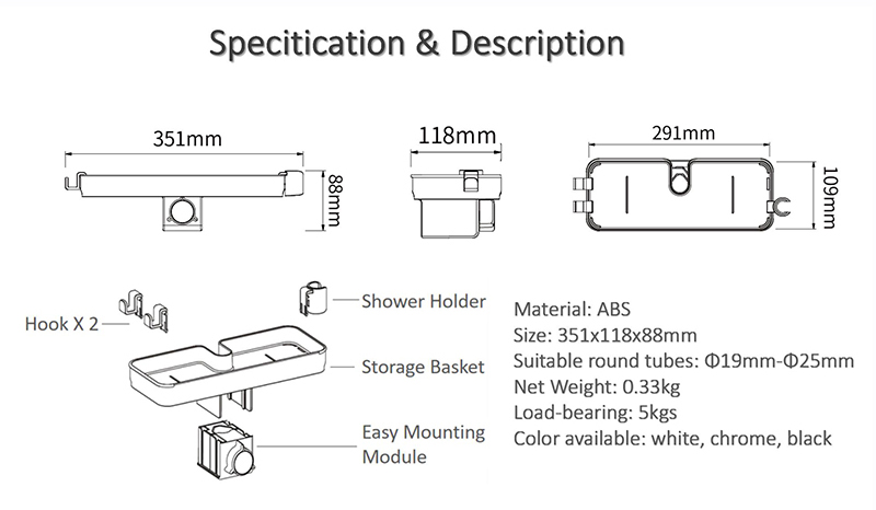 No drill bathroom accessory shower storage rack shelf