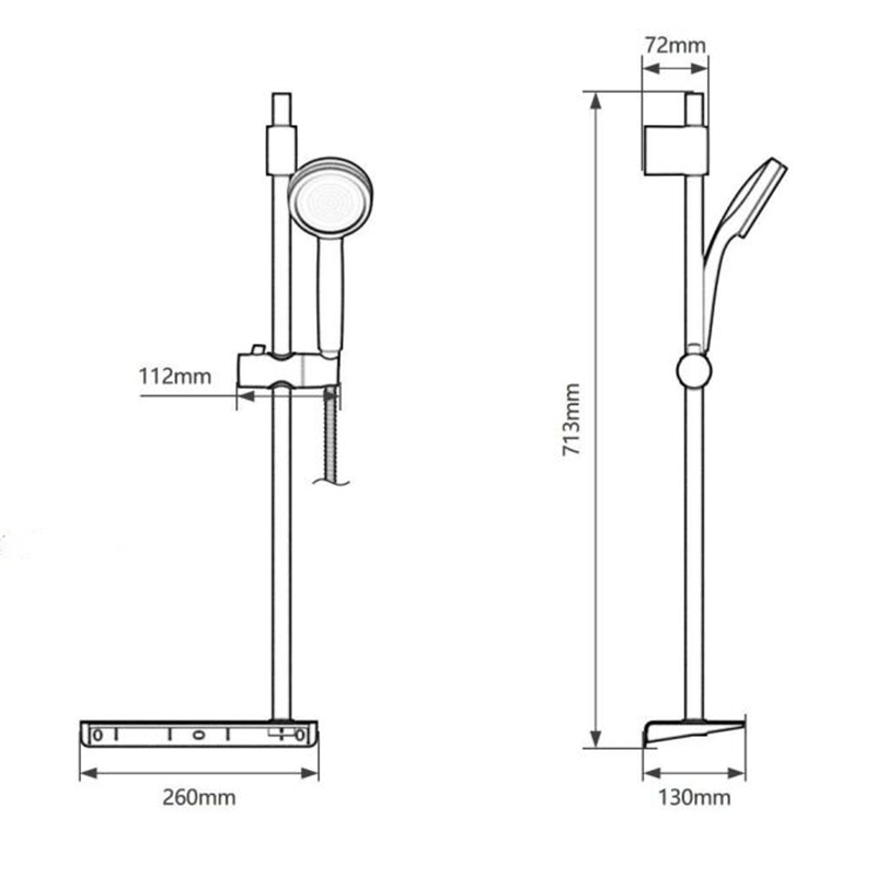 Chrome matte black shower rail set with shelf