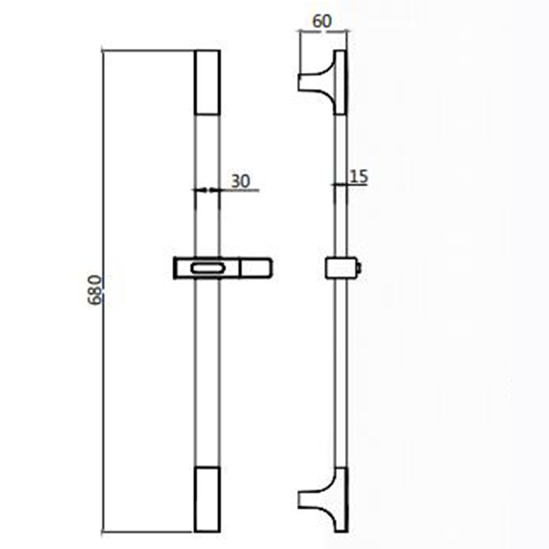 Shower rail kit with shower rail, hand shower, hose